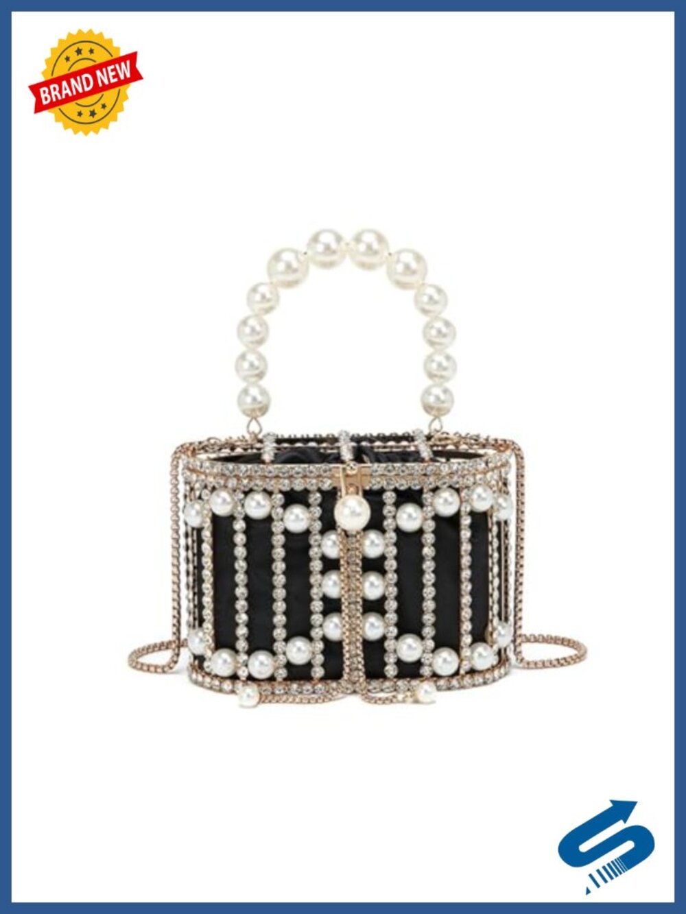 Rhinestone Pearl Evening Clutch Detachable Chain Crossbody Bag